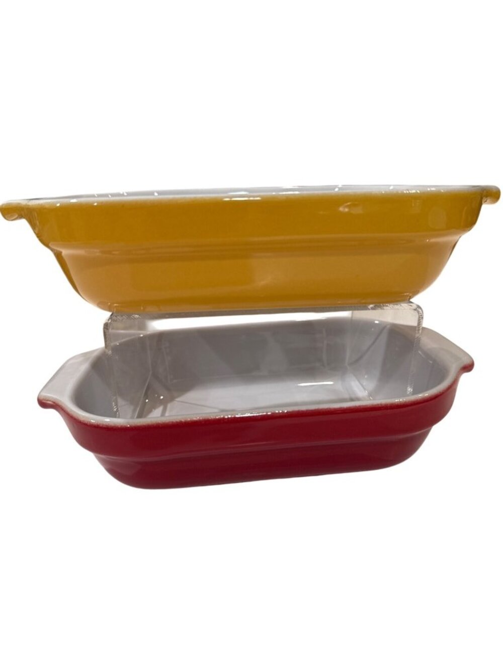 2 Emile Henry Rectangular Baking Dish 799 Ceramic Casserole 5.5"x9" Yellow Red